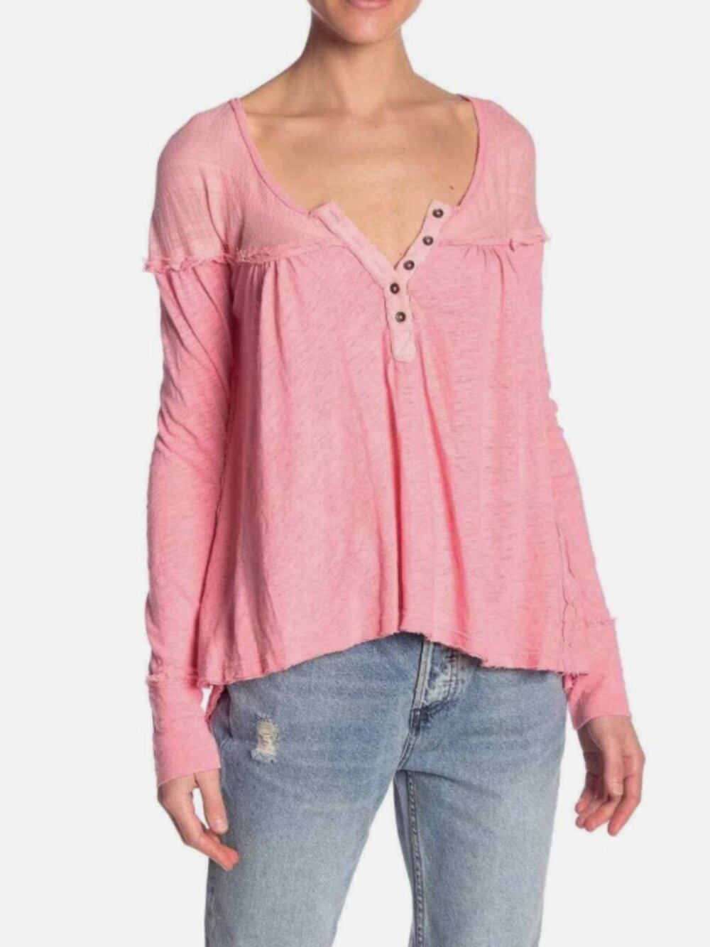 Free People Top Woman Down Under Henley Long Sleeve Tee Size S